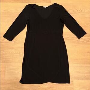 Annalee + Hope black scoop neck 3/4 sleeve faux wrap style dress womens size L